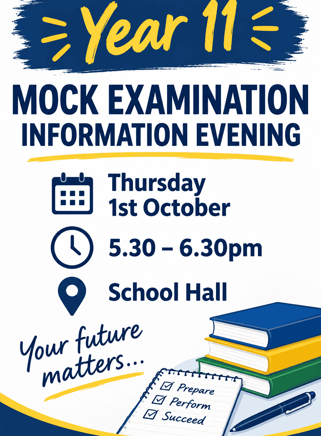 Year 11 GCSE Preparation Evening 5.30-6.30pm, Thursday 1st October 2026