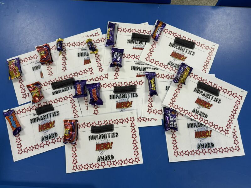 Image for the Tweet beginning: Our termly ‘Humanities hero’ certificates